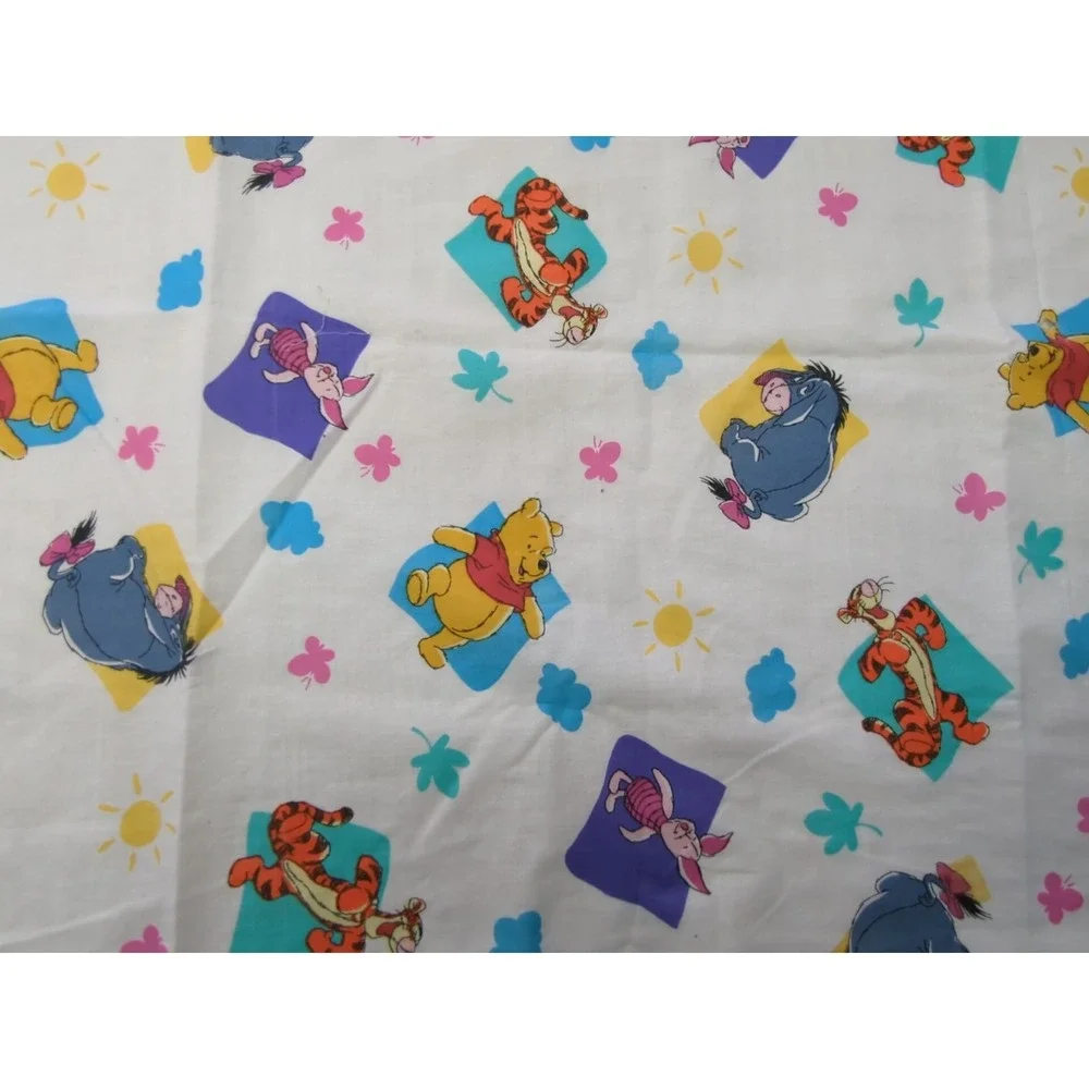 Vintage Winnie the Pooh squares butterflies Fabric piece part of sheet? 41x72 +